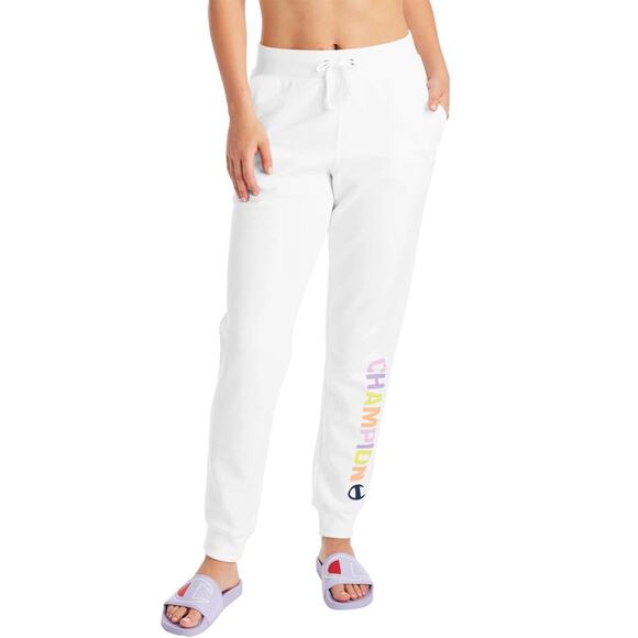 Champion NWT White Powerblend Pop Logo Jogger Athleisure Sweatpants Size Medium - Picture 1 of 8